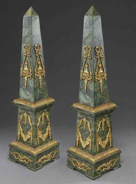 Appraisal: Pr Large marble obelisks with bronze mounts the upper section