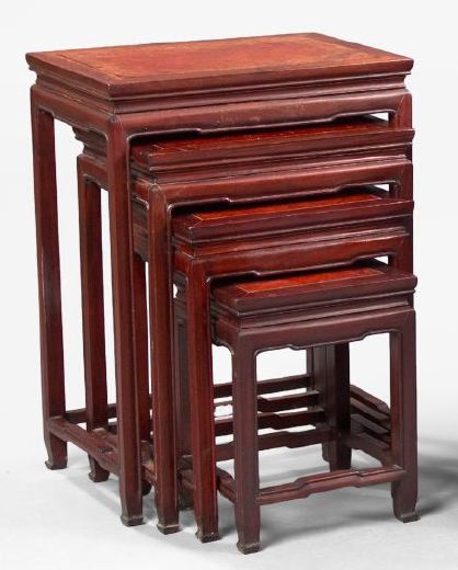 Appraisal: Graduated Nest of Four Chinese Purple-Stained Mahogany Tables first quarter