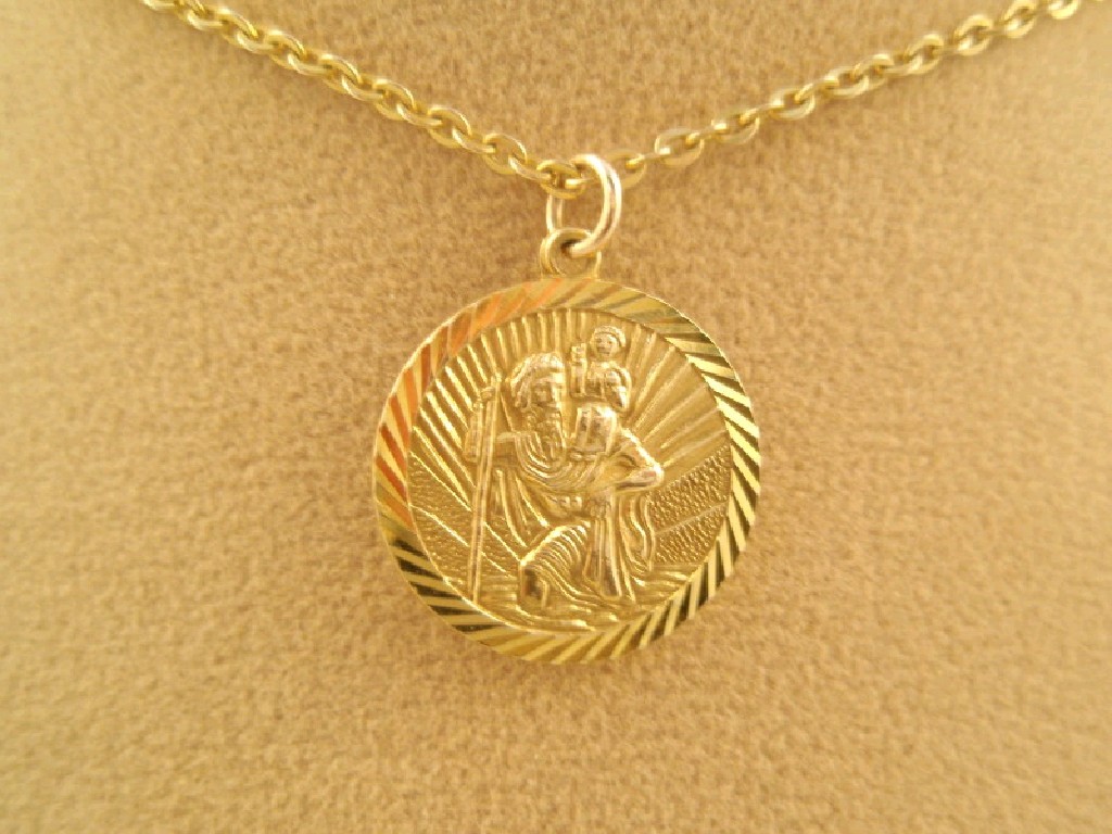 Appraisal: A ct gold St Christopher medallion on chain cm g