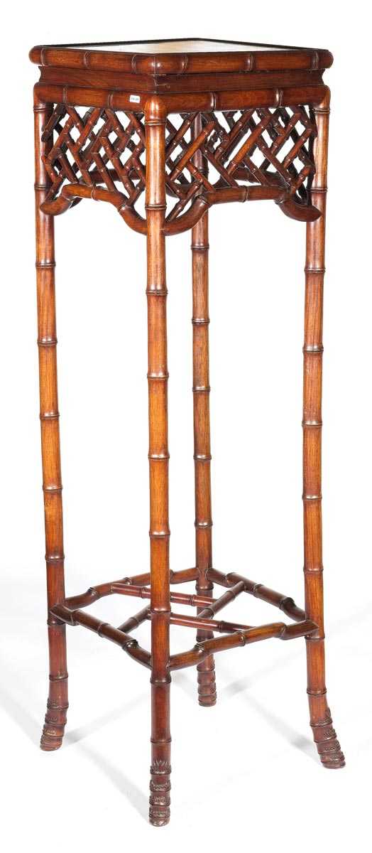 Appraisal: A PAIR OF TALL HARDWOOD STANDS IMITATING BAMBOO China th