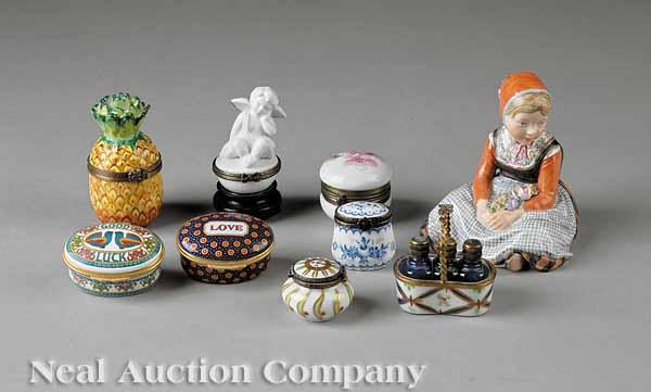 Appraisal: A Group of Six Limoges Porcelain Boxes and Two Battersea