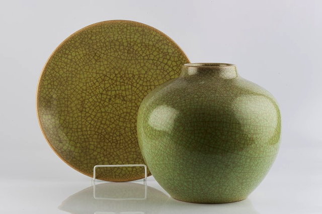 Appraisal: Martha Katzer German - for Karlsruher Majolika PotteryVase and dish