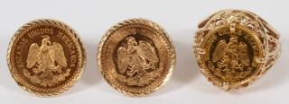 Appraisal: MEXICAN TWO PESO GOLD COIN RING AND EARRINGS MEXICAN TWO