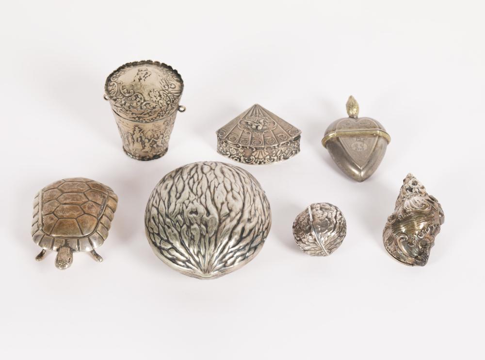 Appraisal: GROUP OF SIX SILVER BOXESthe first shaped as an almond