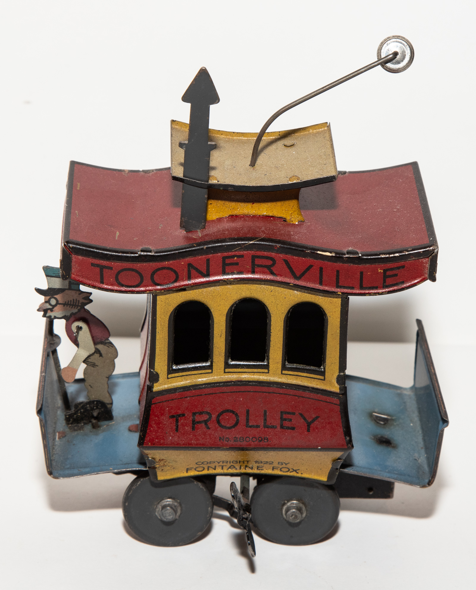 Appraisal: NIFTY TIN LITHO WINDUP TOONERVILLE TROLLEY in H