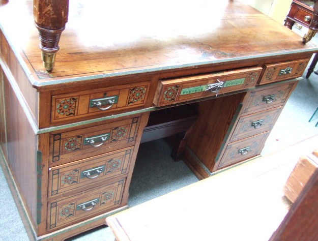 Appraisal: A Victorian pine pedestal desk painted in the Arts Crafts