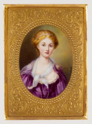 Appraisal: R E Hague a porcelain portrait plaque depicting a young