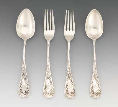 Appraisal: Russian Silver Two Forks and Two Spoons Hallmarked Khlebnikov Moscow