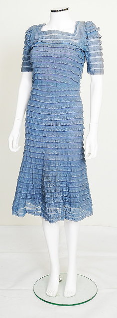 Appraisal: A s handmade blue lace and net dress midi length