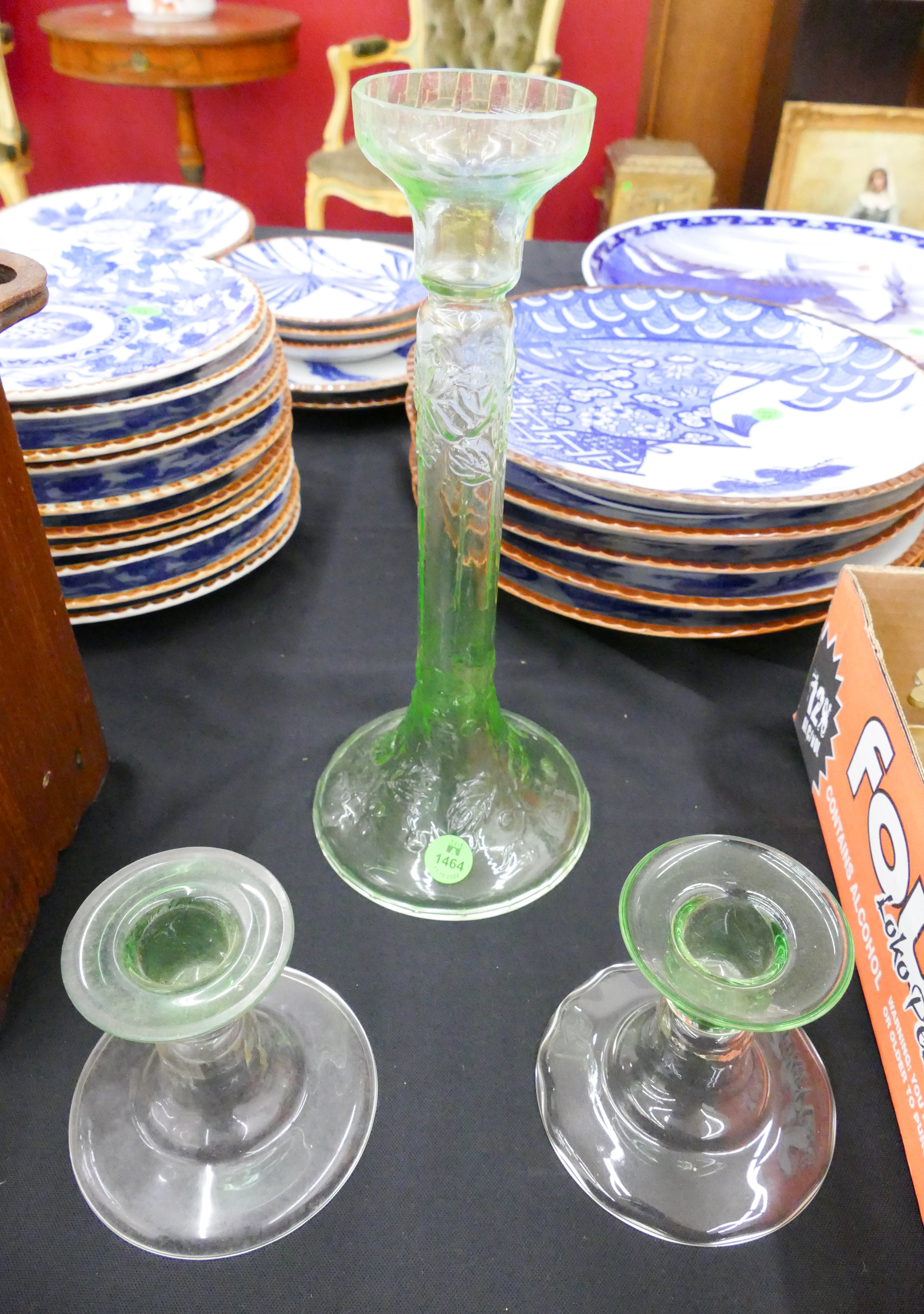 Appraisal: pc Deco Green Glass Candlesticks- '' and ''