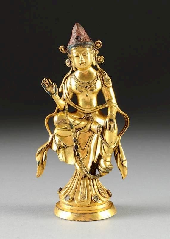 Appraisal: A CHINESE GILT BRONZE SEATED FIGURE OF GUANYIN A CHINESE