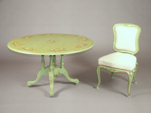 Appraisal: A green and floral painted circular table th century upon