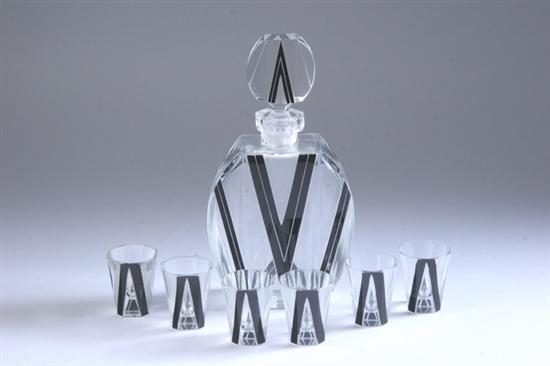 Appraisal: SEVEN-PIECE CZECH ART DECO ENAMELLED GLASS CORDIAL SET Circa Including