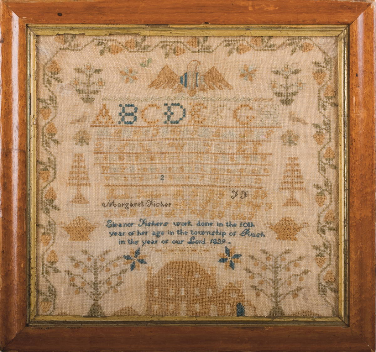 Appraisal: PENNSYLVANIA NEEDLEWORK SAMPLER BY ELEANOR FISHER Worked on linen a