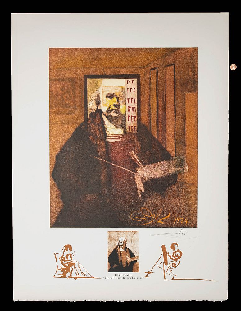 Appraisal: Signed Dali Lithograph - Rembrandt Self Portrait Salvador Dali Spanish