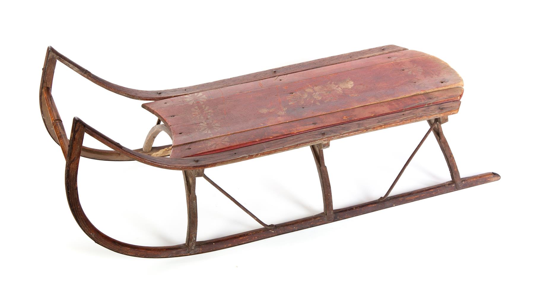 Appraisal: CHILD'S PAINTED AND STENCILED SLED American late th century mixed