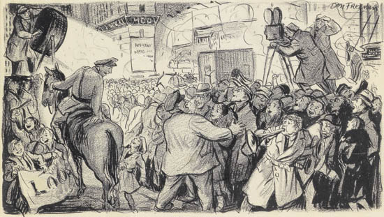 Appraisal: DON FREEMAN Election Night Times Square Pen ink and lithograph