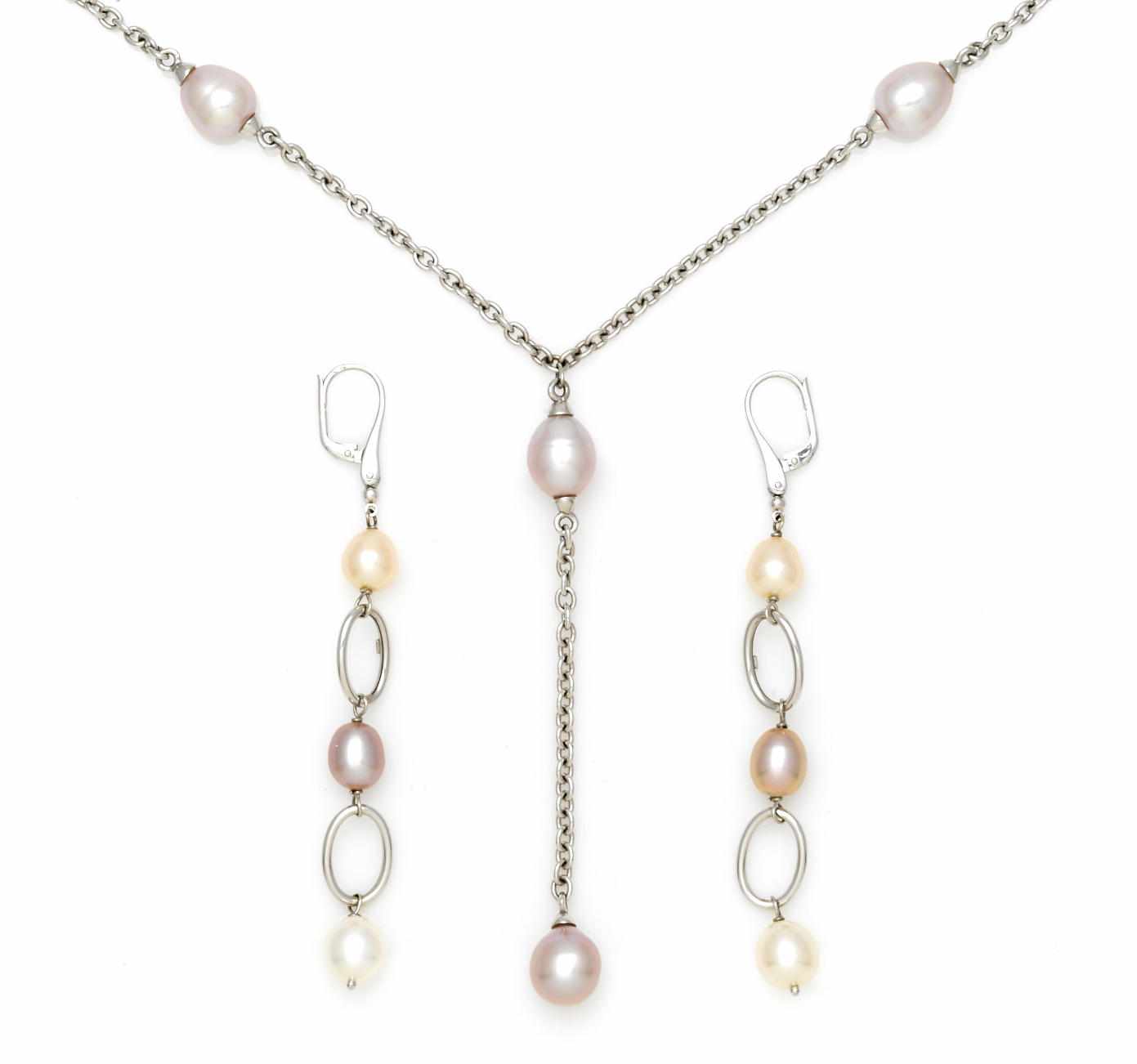 Appraisal: A colored oval-shaped cultured pearl and k white gold necklace