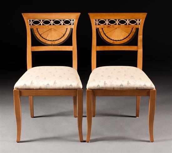 Appraisal: Set of four contemporary Biedermeier style maple and burlwood upholstered