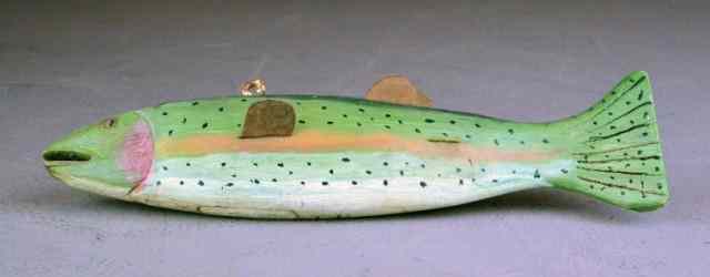 Appraisal: WORKING WOODEN FISH DECOY - CARP LAKEPrimitive polychrome rainbow trout