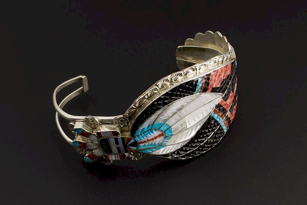 Appraisal: Inlay Corn Maiden Bracelet Exceptionally well made Sterling Silver Zuni