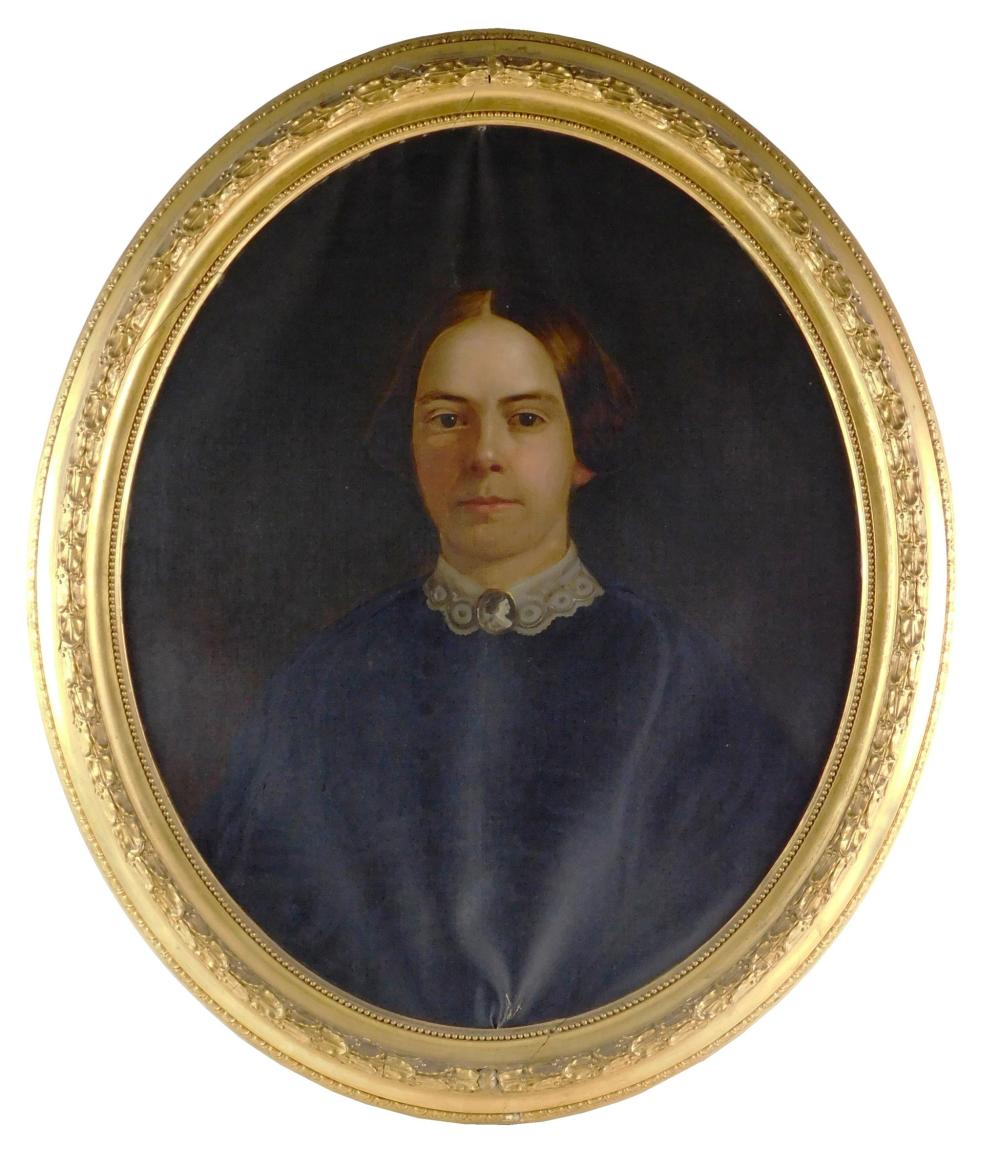 Appraisal: American th C oil on canvas portrait of woman in