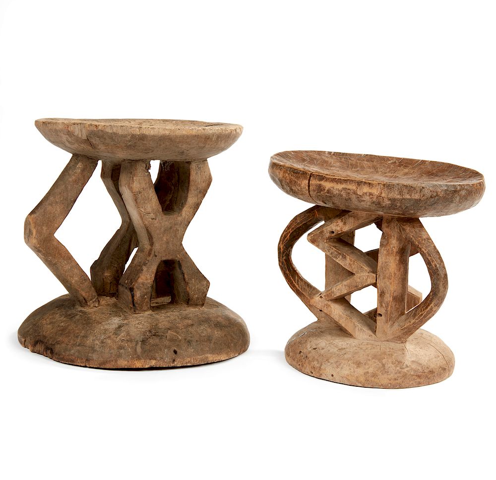 Appraisal: Two Tonga Zimbabwe Stools Two Tonga Zimbabwe carved wood stools