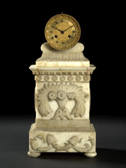 Appraisal: Attractive Swedish Carved White Alabaster and Antique-Gilded Brass Mantel Clock