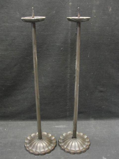 Appraisal: Pair of Bronze Candlesticks Sprickets With Kyoto Certificate dating them