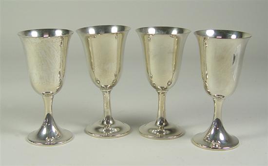 Appraisal: Set of Four Sterling Silver Goblets Simple flared shape Marked