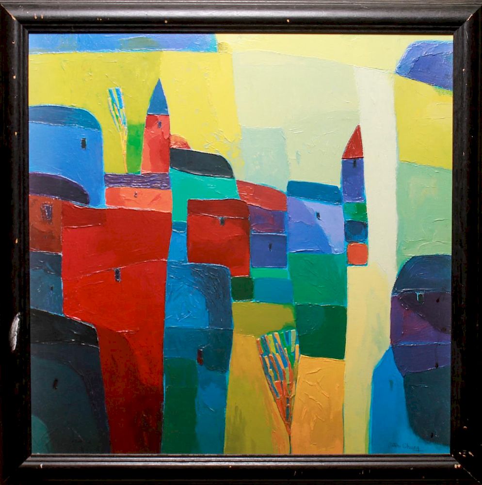 Appraisal: Peter Chung Abstract Cityscape Oil on Canvas Peter Chung XX-XXI