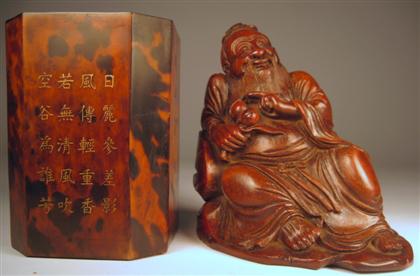 Appraisal: Chinese bamboo verneed brushpot and bamboo figuremodern