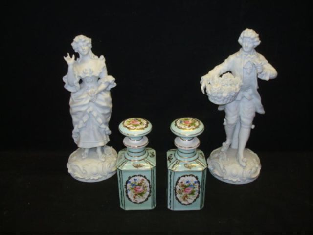 Appraisal: SEVRES Lidded Porcelain Bottles Bisque Figures Figures signed on base