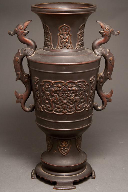 Appraisal: Japanese patinated bronze vase late th early th century with