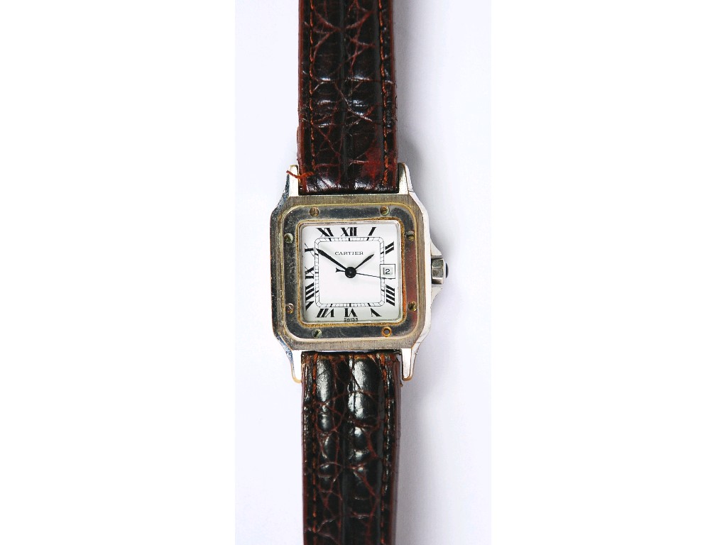 Appraisal: GENTS CARTIER 'SANTOS' SWISS AUTOMATIC WRIST WATCH having square white