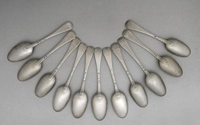 Appraisal: A set of four George II tablespoons crested maker Elias