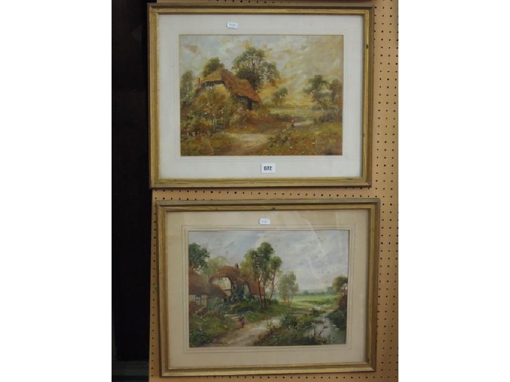 Appraisal: A pair of oil paintings on card showing country landscapes