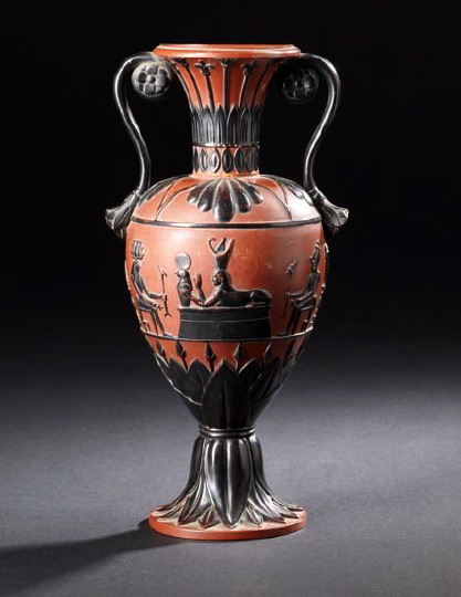 Appraisal: Good German Grand Tour Two-Handled Footed Vase with raised black-figure