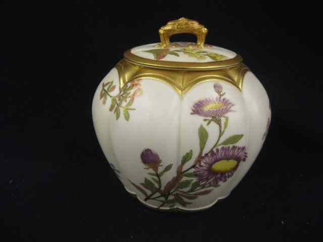 Appraisal: Royal Worcester Porcelain Biscuit Jar fine handpainted floral gold trim