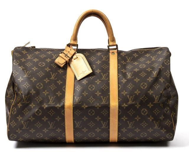 Appraisal: Louis Vuitton Keepall travel bag in brown monogram coated canvas