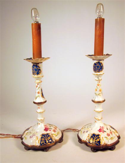 Appraisal: Pair of enameled candlesticks th century