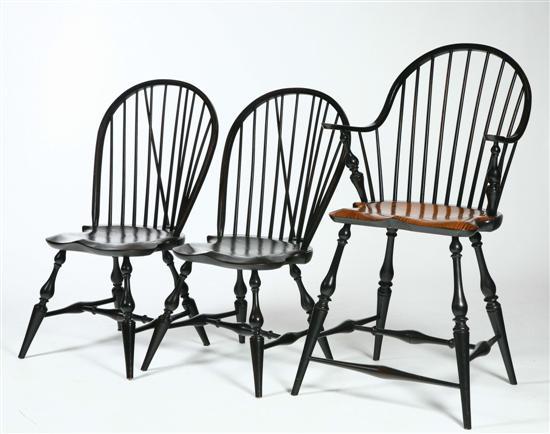 Appraisal: THREE WINDSOR-STYLE CHAIRS American th century mixed woods Pictured is