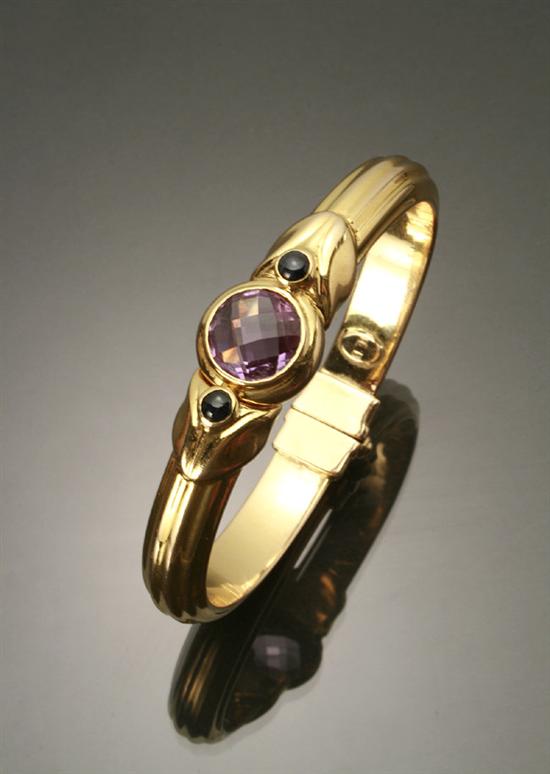 Appraisal: -Karat Yellow-Gold Amethyst and Blue Sapphire Bangle Bracelet Set with