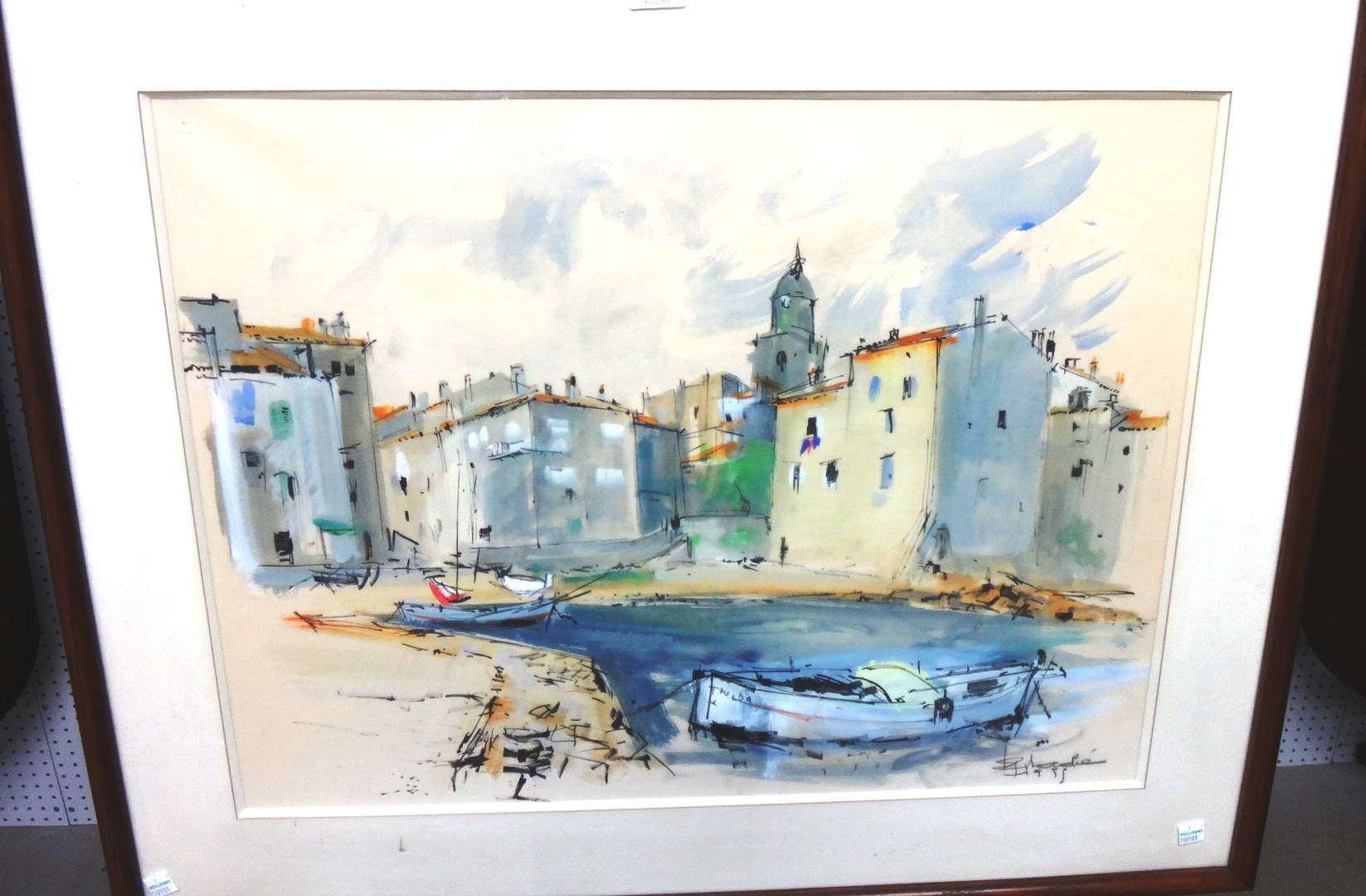 Appraisal: Valadie th century Mediterranean coastal town watercolour and pencil indistinctly