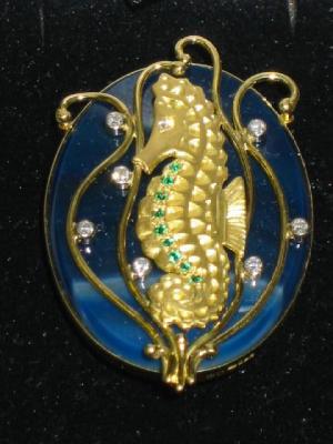 Appraisal: A BLUE CALCEDONY BROOCH PENDANT of oval form applied with