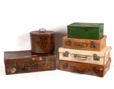 Appraisal: Four suitcases a hat box and a strong box the