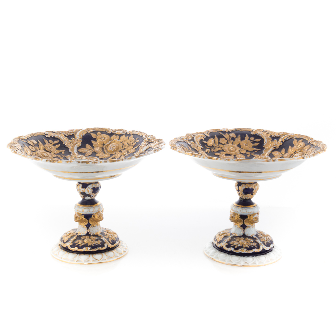 Appraisal: Pair of Meissen porcelain compotes th century with cobalt medallions