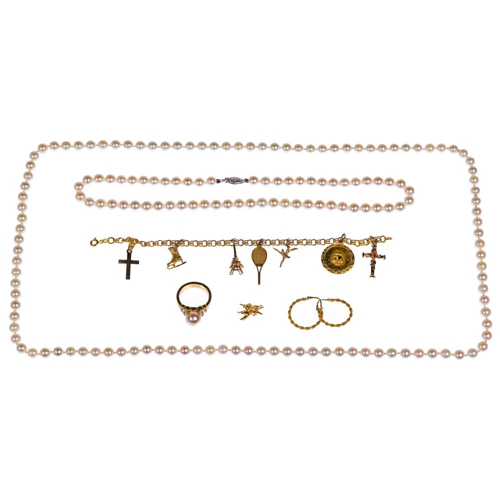 Appraisal: YELLOW GOLD JEWELRY ASSORTMENT items including a charm bracelet having