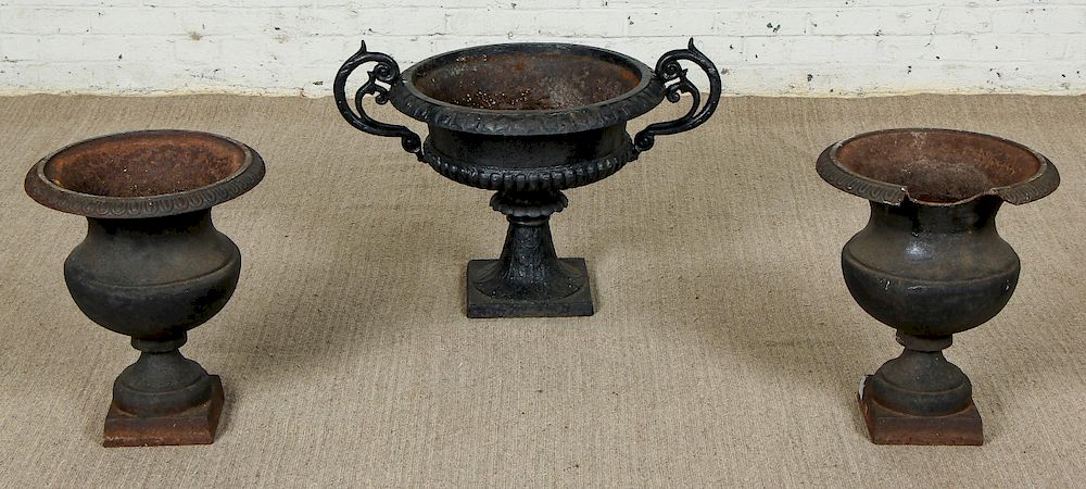 Appraisal: Victorian Cast Iron Garden Urns Victorian Cast Iron Garden Urns