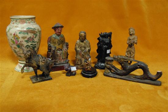 Appraisal: GROUP OF FOUR ANTIQUE ORIENTAL FIGURES Three carved and amythest